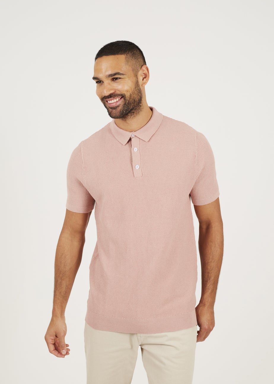 Brave Soul Dusty Pink Short Sleeve Knitted Polo Shirt