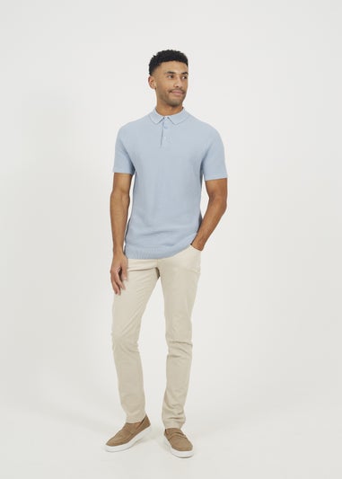 Brave Soul Light Blue Short Sleeve Knitted Polo Shirt