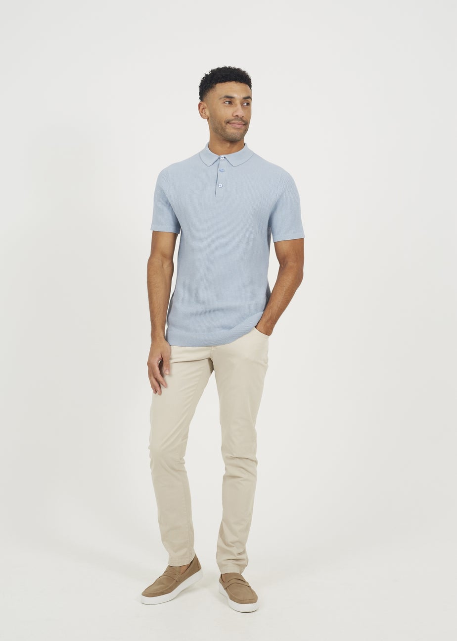 Brave Soul Light Blue Short Sleeve Knitted Polo Shirt