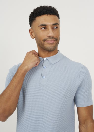Brave Soul Light Blue Short Sleeve Knitted Polo Shirt
