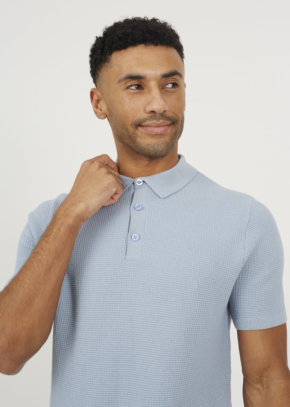Brave Soul Light Blue Short Sleeve Knitted Polo Shirt