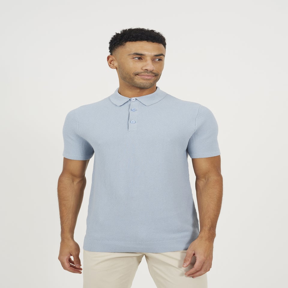 Brave Soul Light Blue Short Sleeve Knitted Polo Shirt