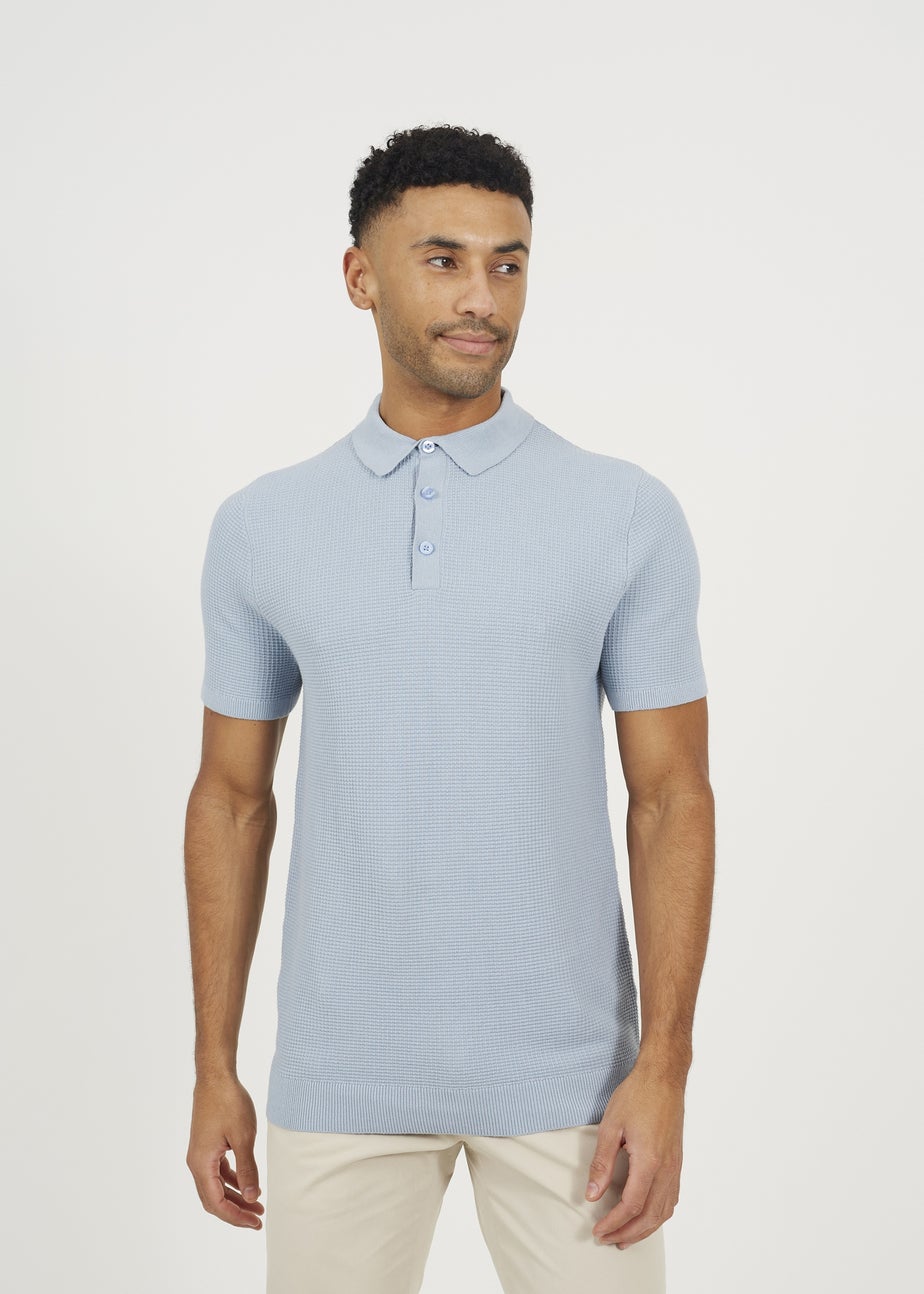 Brave Soul Light Blue Short Sleeve Knitted Polo Shirt