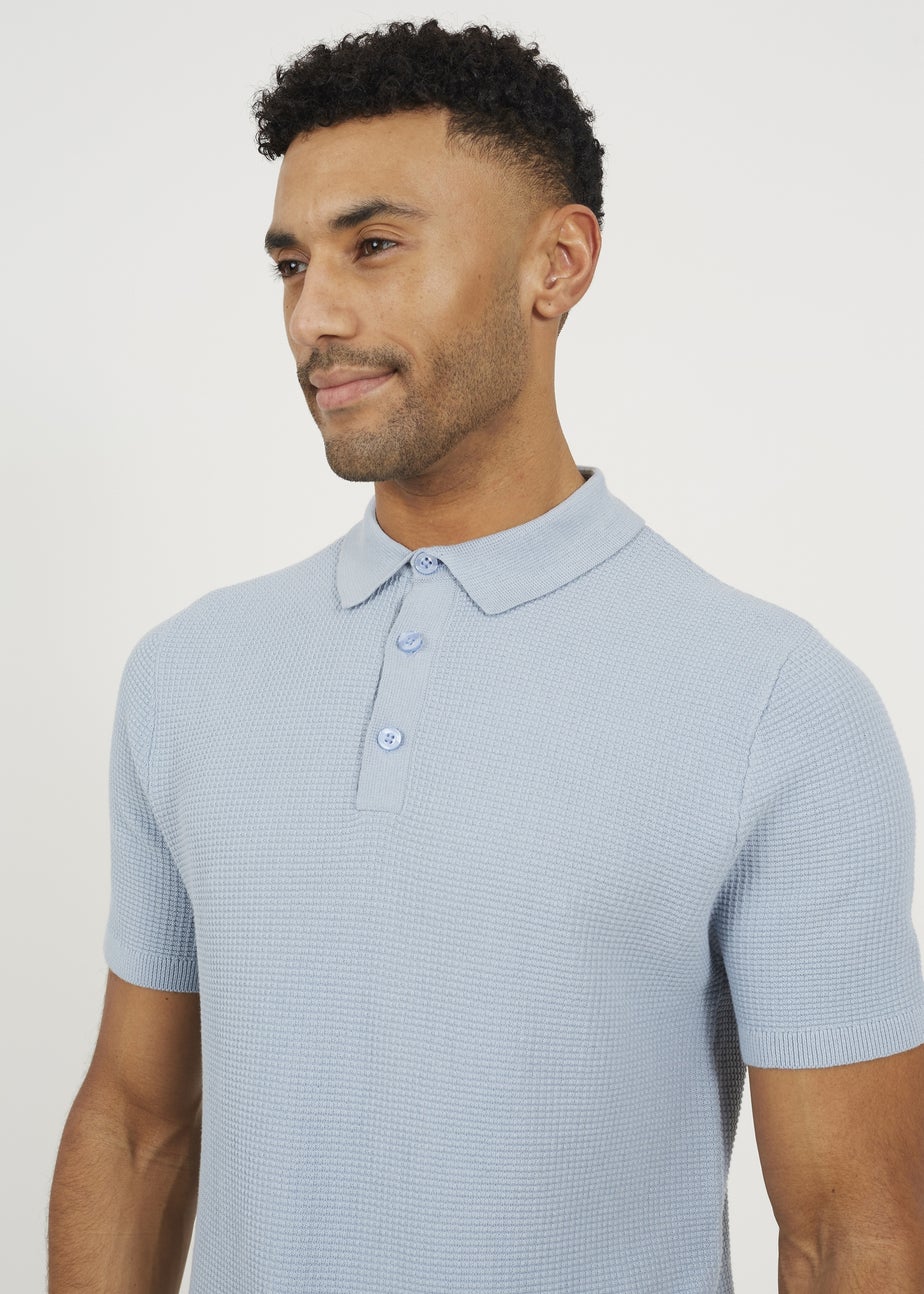 Brave Soul Light Blue Short Sleeve Knitted Polo Shirt