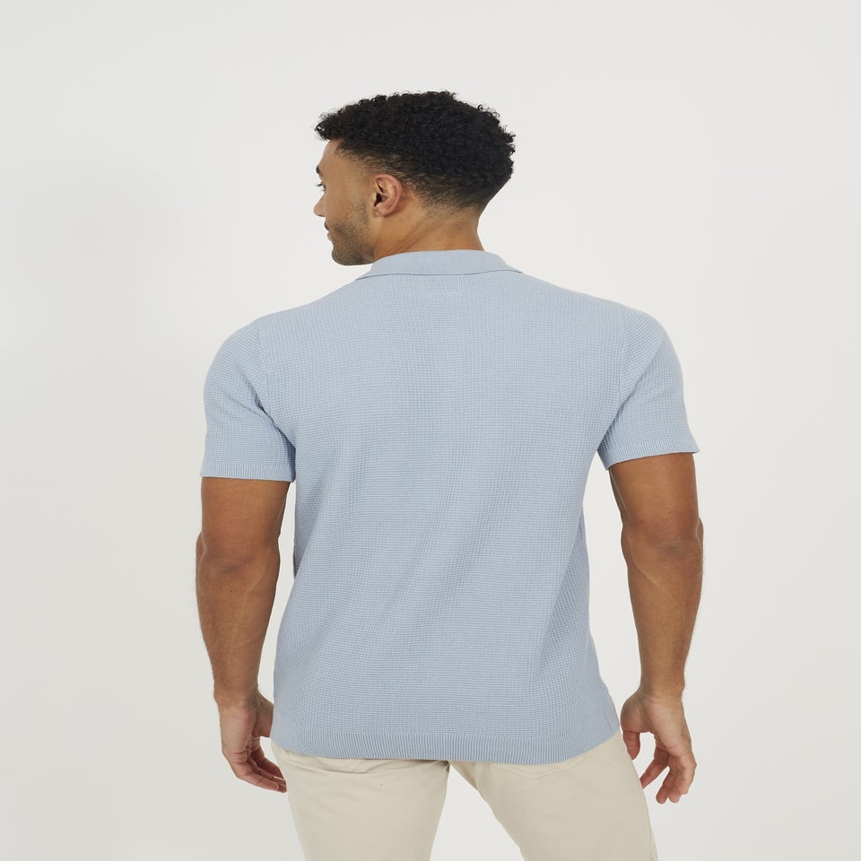 Brave Soul Light Blue Short Sleeve Knitted Polo Shirt