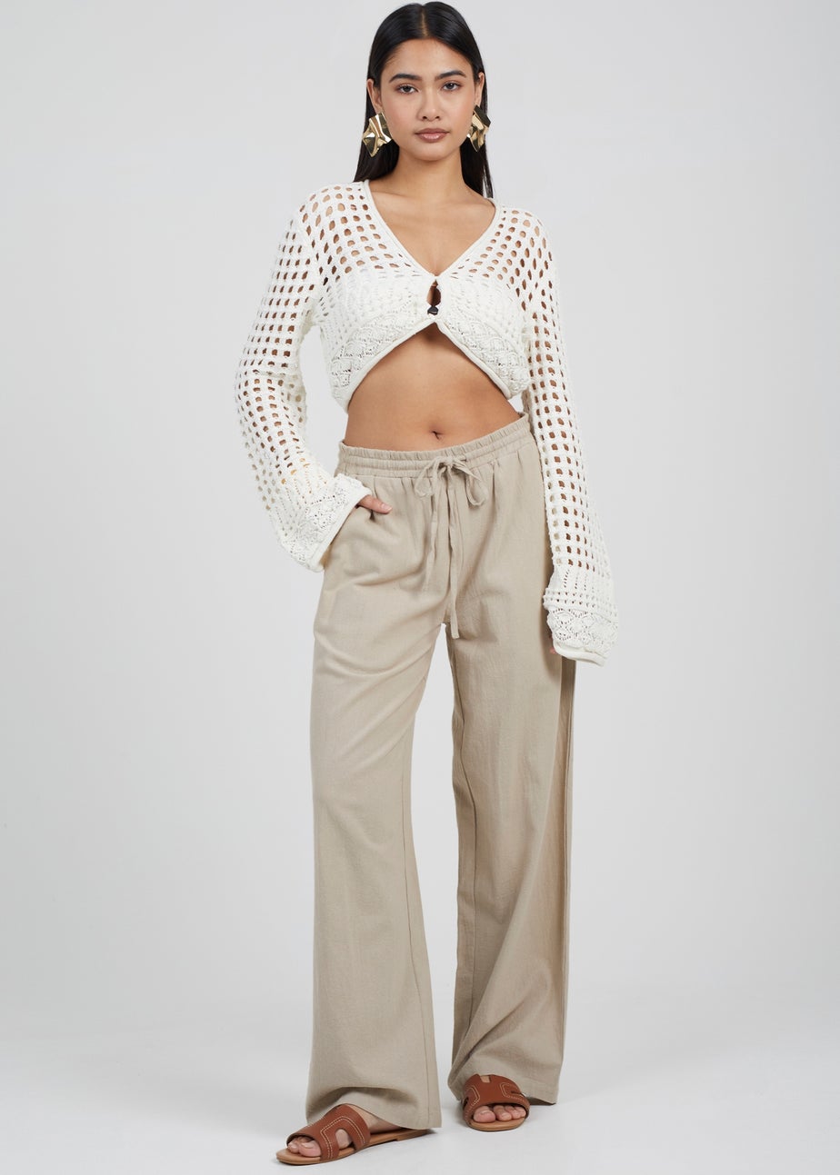 Brave Soul Beige Straight Leg Linen Trousers