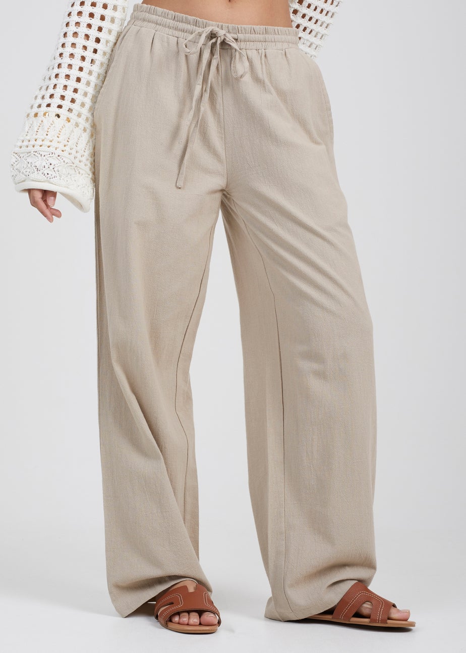 Brave Soul Beige Straight Leg Linen Trousers