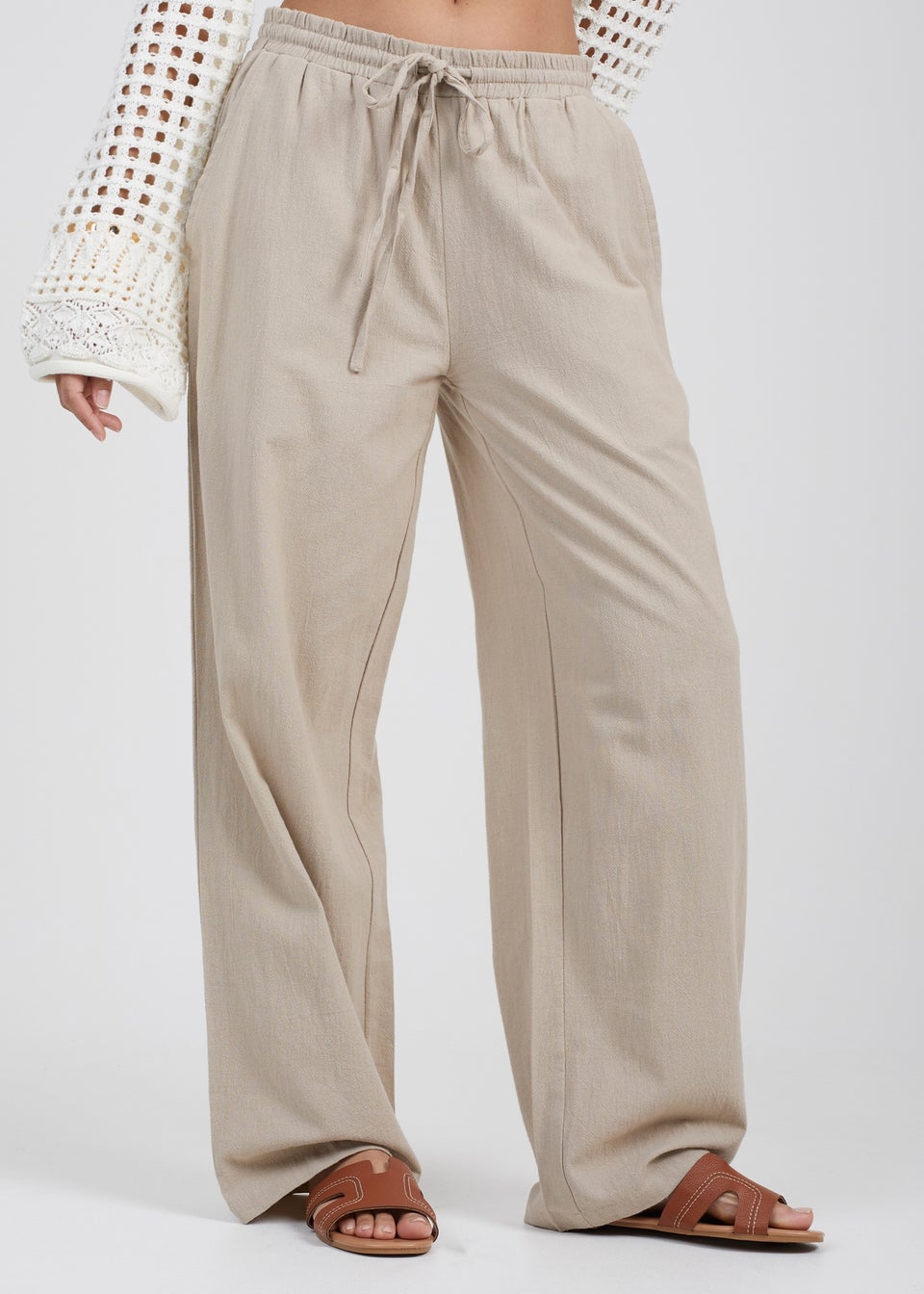 Brave Soul Beige Straight Leg Linen Trousers