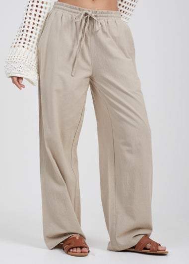 Brave Soul Beige Straight Leg Linen Trousers