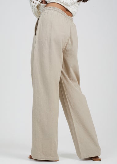 Brave Soul Beige Straight Leg Linen Trousers