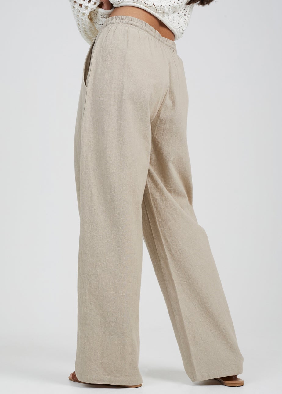 Brave Soul Beige Straight Leg Linen Trousers