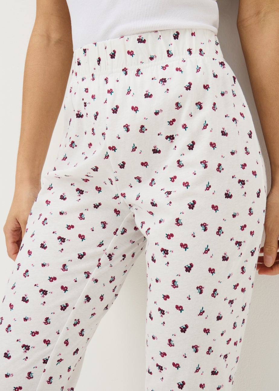 Cream Floral Jersey Cuffed Pyjama Bottoms