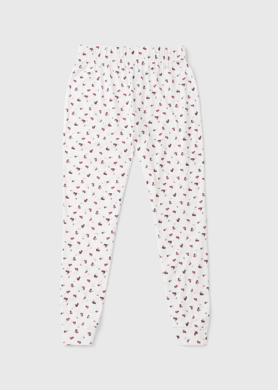 Cream Floral Jersey Cuffed Pyjama Bottoms