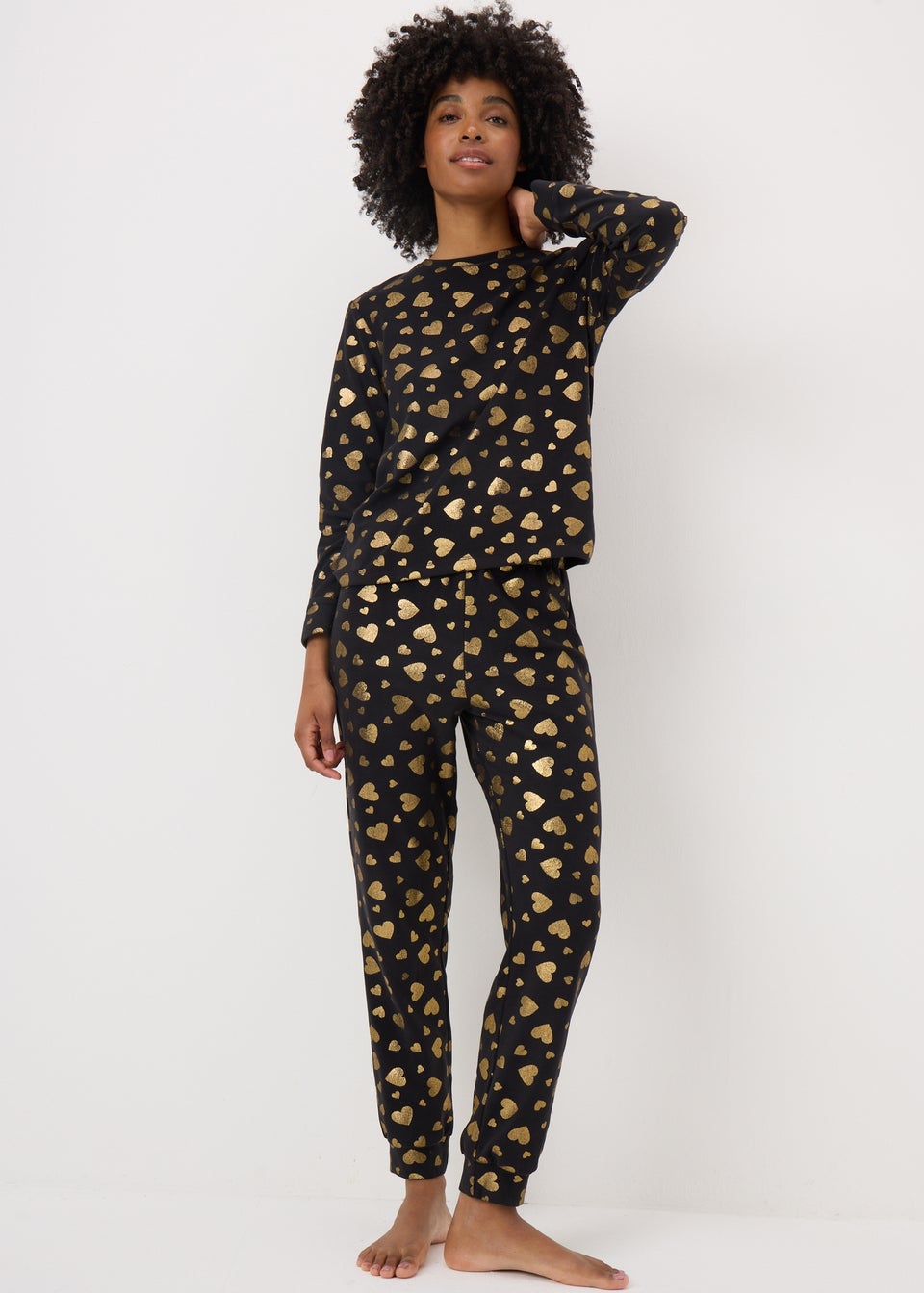 Black Heart Foil Pyjama Set