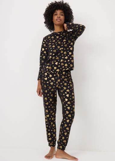 Black Heart Foil Pyjama Set