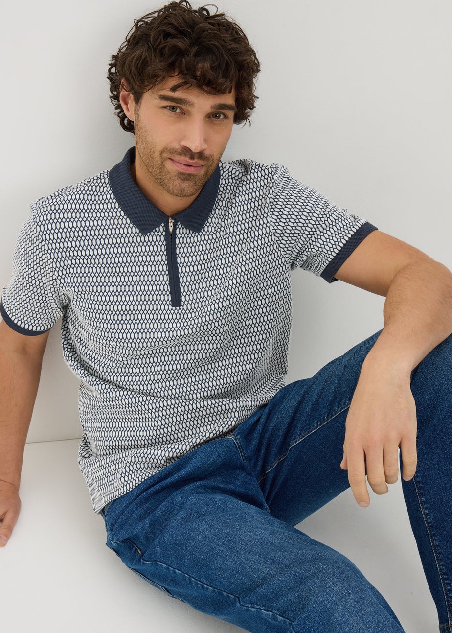 Blue Smart Jacquard Zip Polo Shirt
