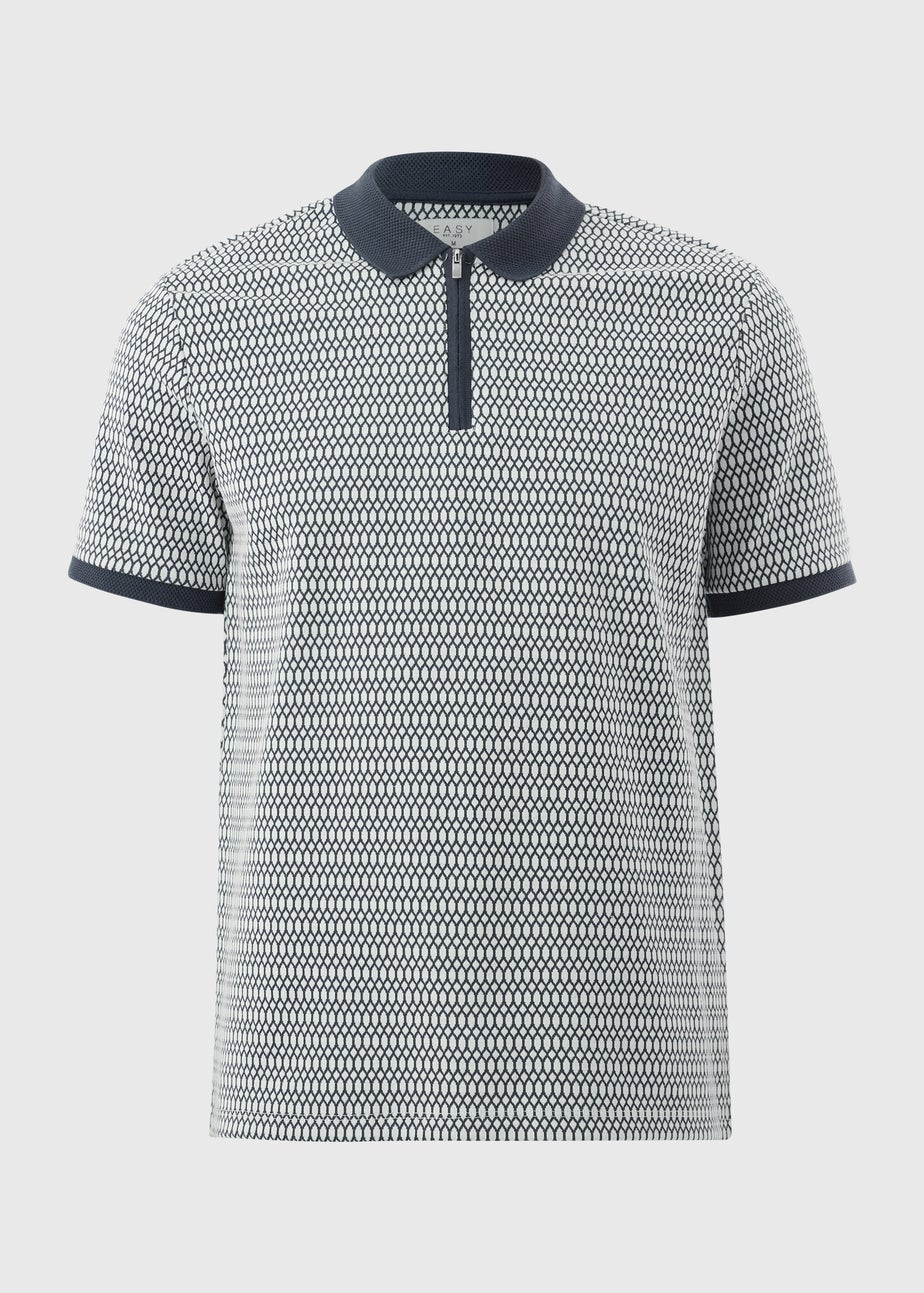 Blue Smart Jacquard Zip Polo Shirt