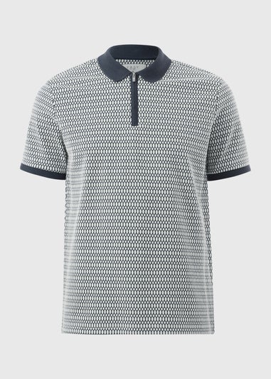 Blue Smart Jacquard Zip Polo Shirt