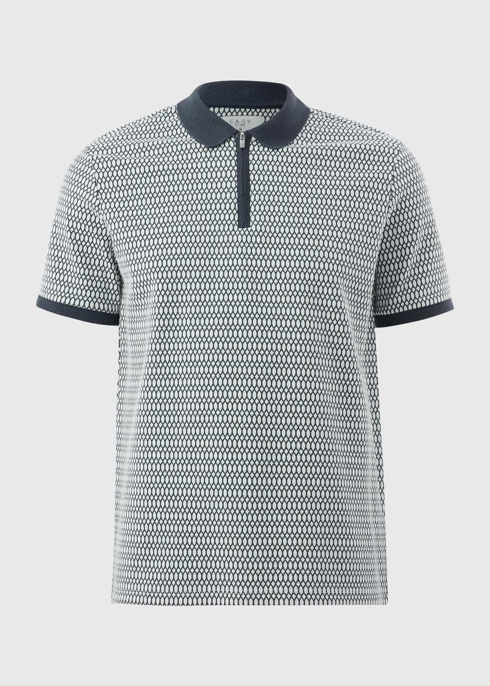 Blue Smart Printed Zip Polo Shirt