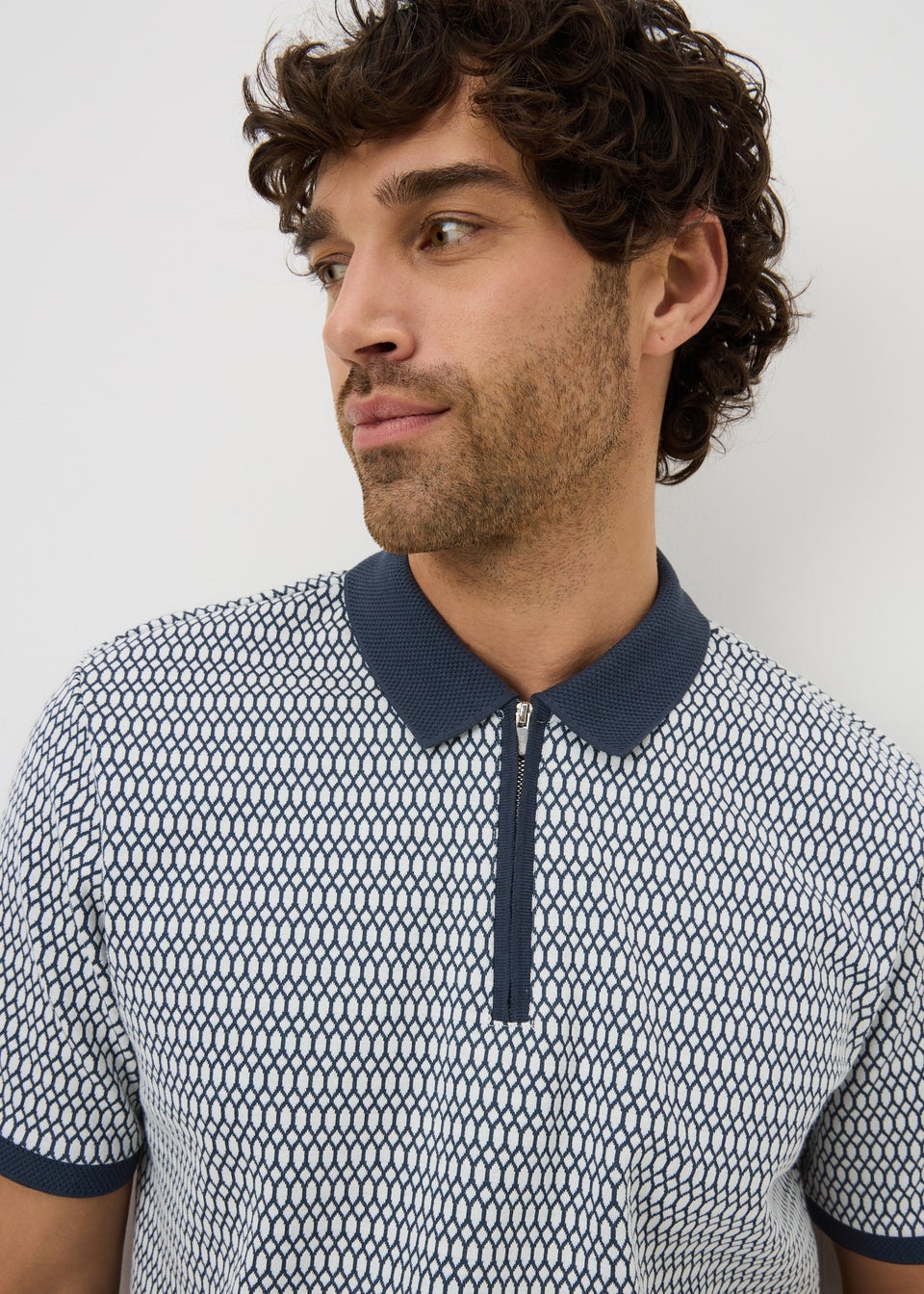 Blue Smart Jacquard Zip Polo Shirt