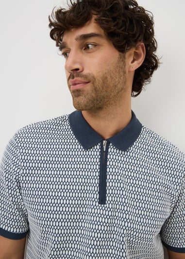 Blue Smart Jacquard Zip Polo Shirt