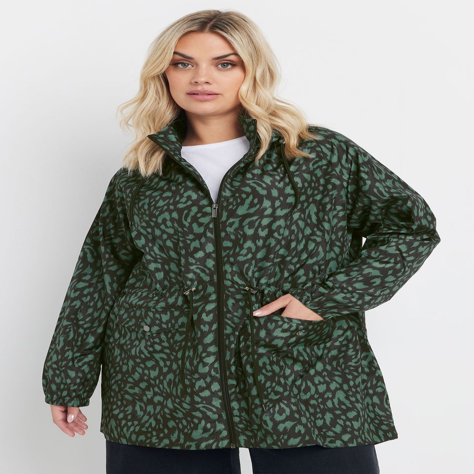 YOURS Curve Green Leopard Lightweight Parka Jacket