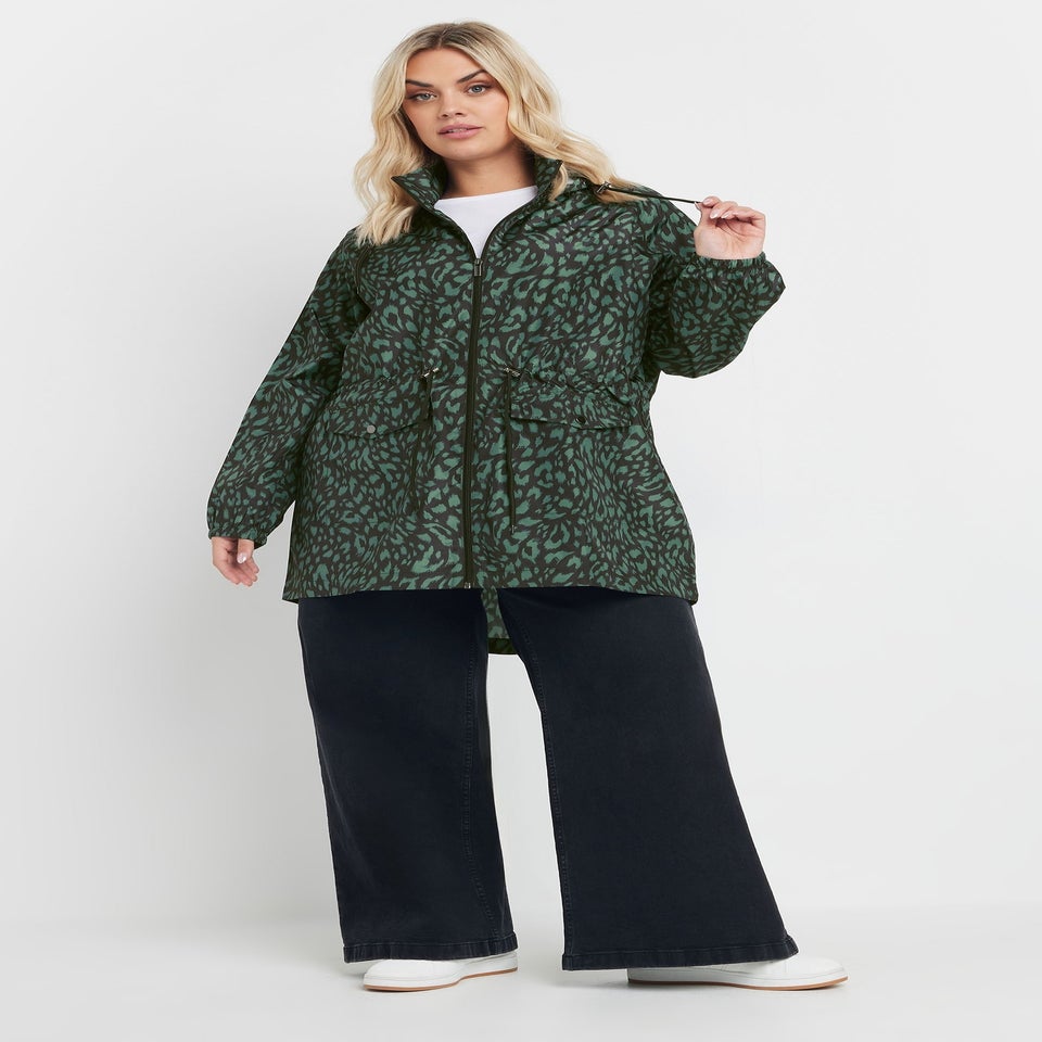YOURS Curve Green Leopard Lightweight Parka Jacket