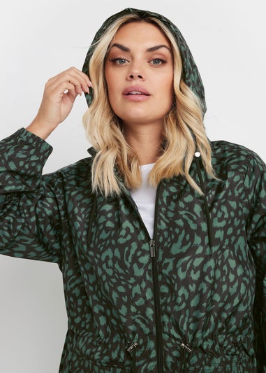 YOURS Curve Green Leopard Lightweight Parka Jacket