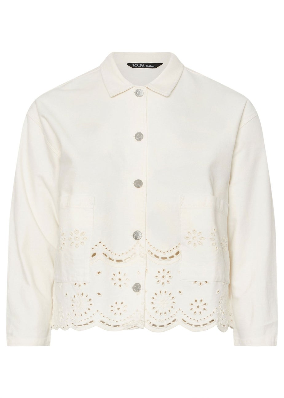 YOURS Curve Ivory White Broderie Anglaise Twill Shacket
