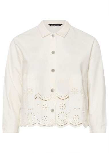 YOURS Curve Ivory White Broderie Anglaise Twill Shacket