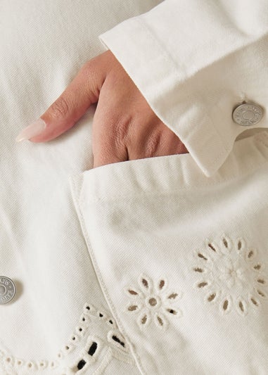 YOURS Curve Ivory White Broderie Anglaise Twill Shacket