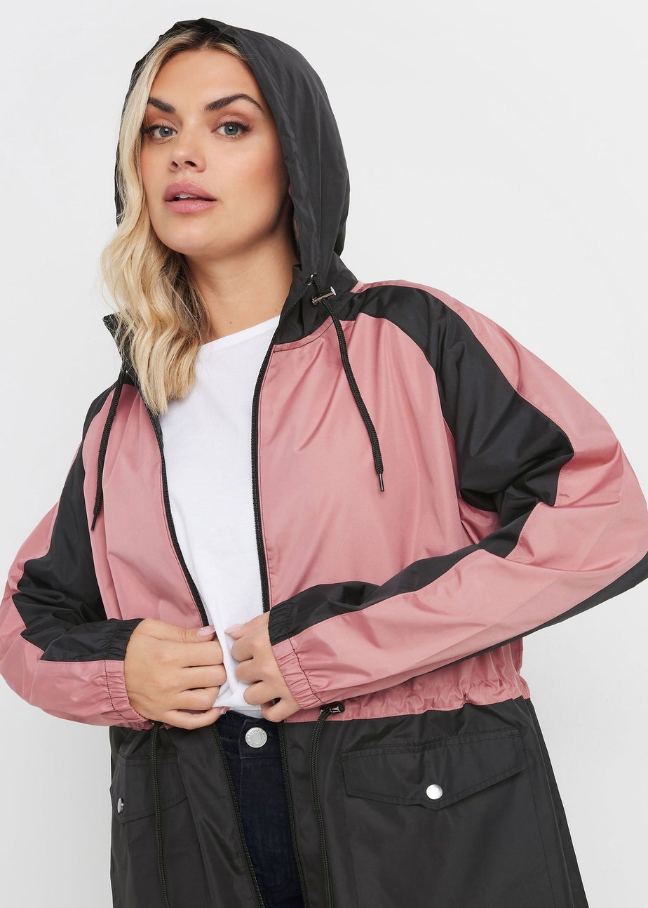Yours Curve Pink & Black Colourblock Lightweight Parka Jacket