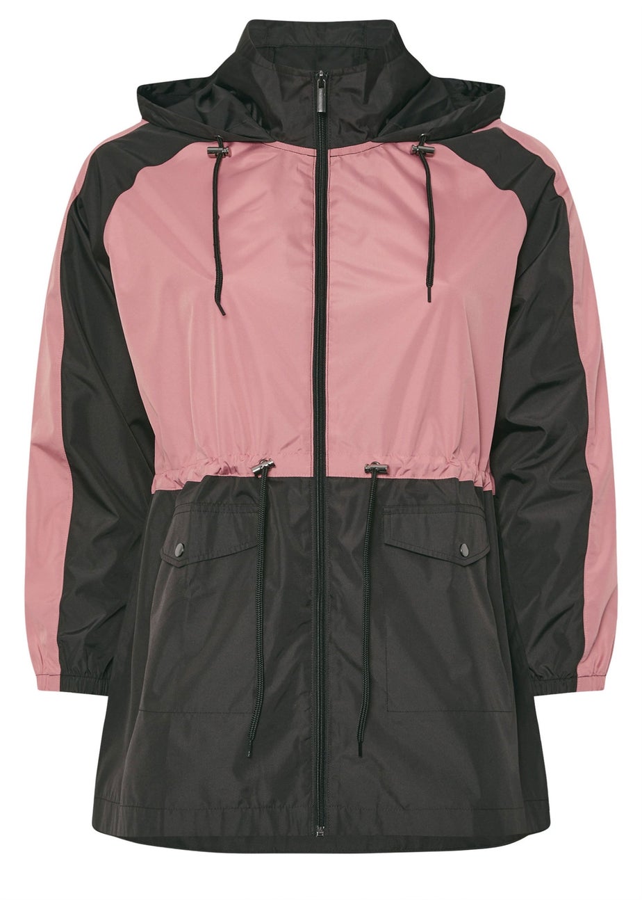 Yours Curve Pink & Black Colourblock Lightweight Parka Jacket