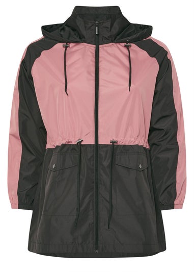 Yours Curve Pink & Black Colourblock Lightweight Parka Jacket