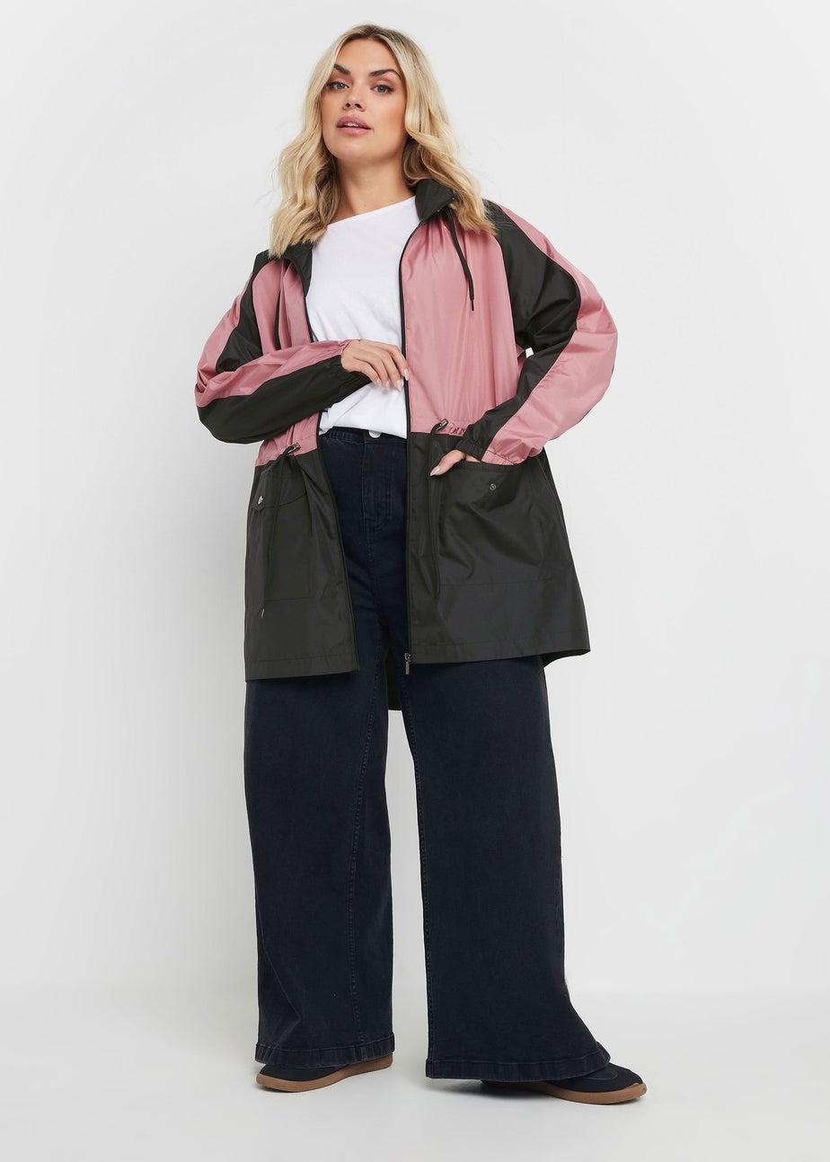 Yours Curve Pink & Black Colourblock Lightweight Parka Jacket