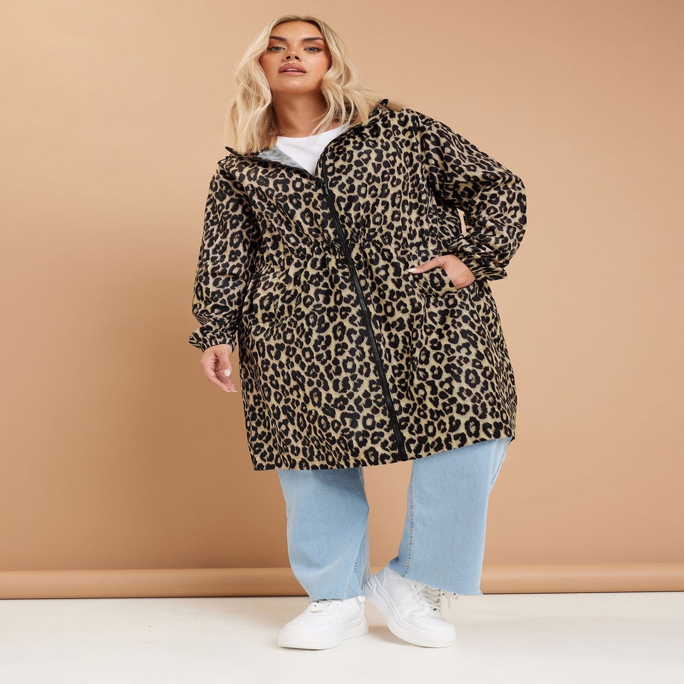 YOURS Curve Brown Leopard Print Longline Parka Jacket