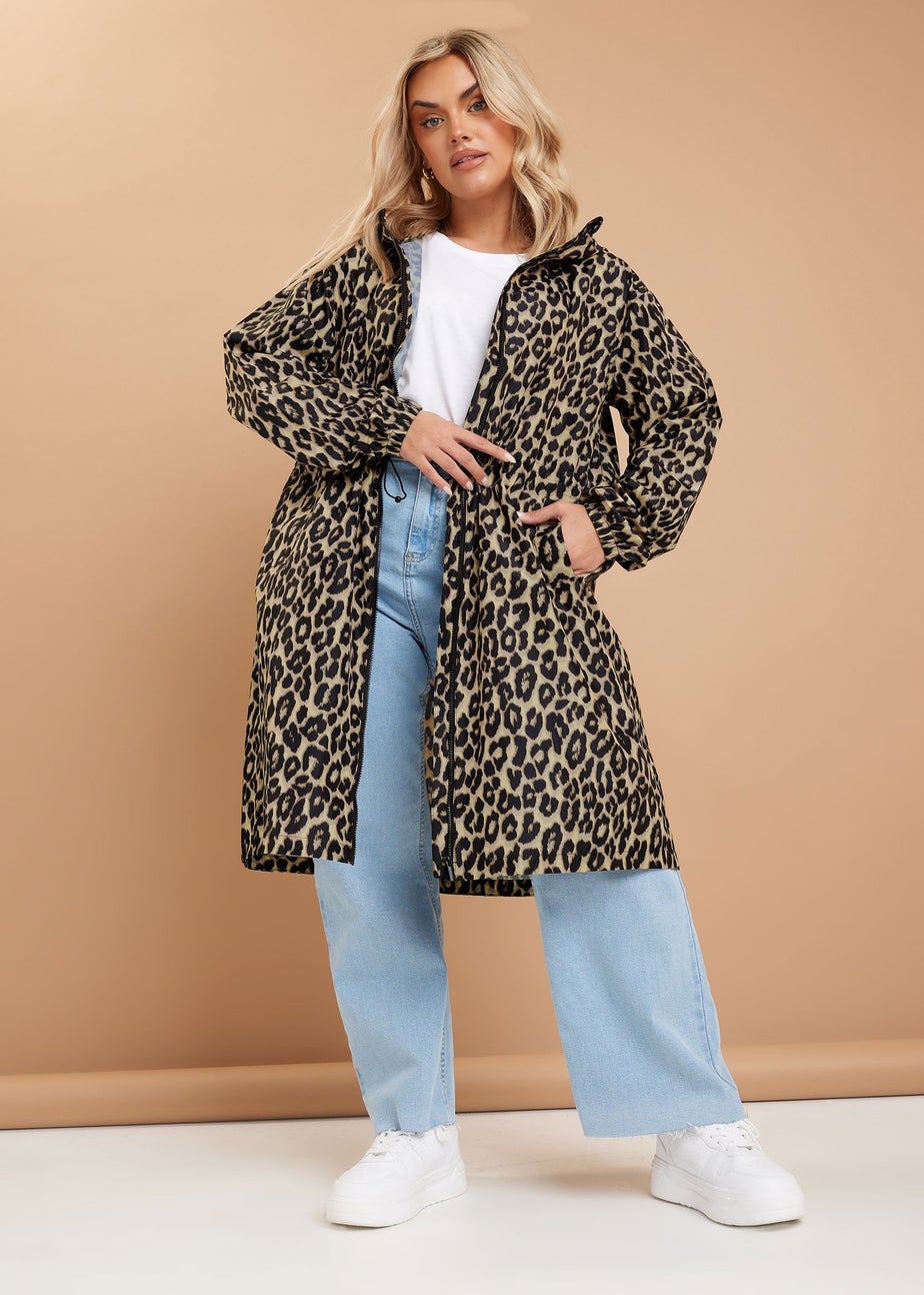 YOURS Curve Brown Leopard Print Longline Parka Jacket