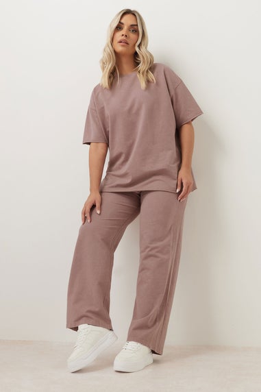 Yours Curve Pink Acid Wash Oversized Sweat T-Shirt