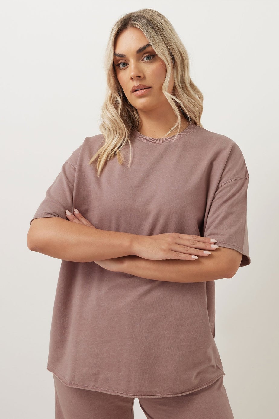 Yours Curve Pink Acid Wash Oversized Sweat T-Shirt