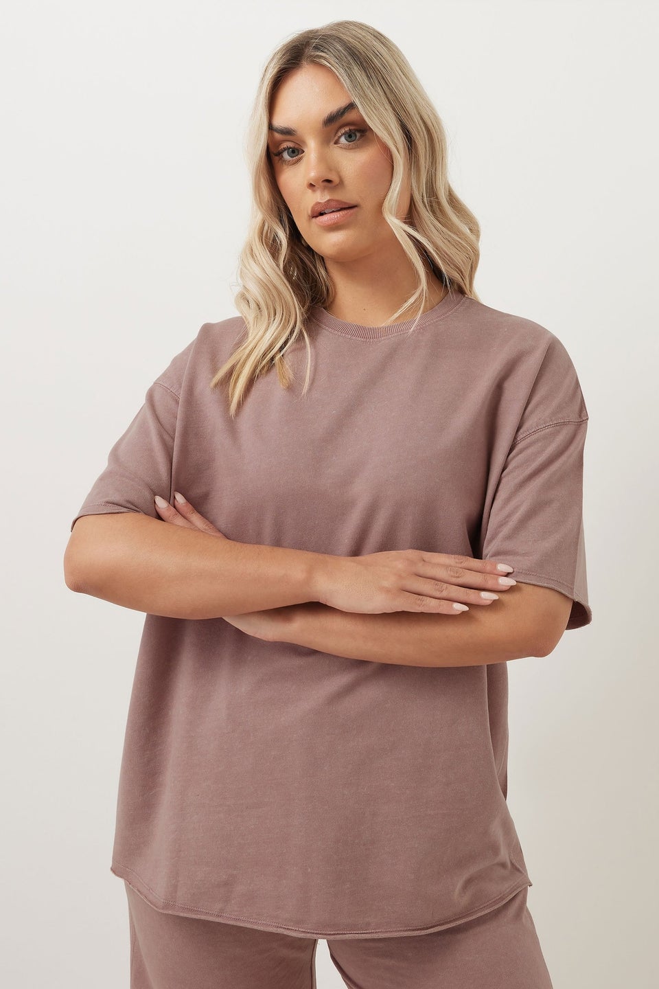 Yours Curve Pink Acid Wash Oversized Sweat T-Shirt