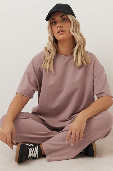 Yours Curve Pink Acid Wash Oversized Sweat T-Shirt