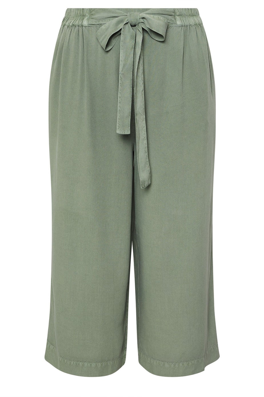 Yours Curve Sage Green Chambray Tie Waist Cropped Trousers