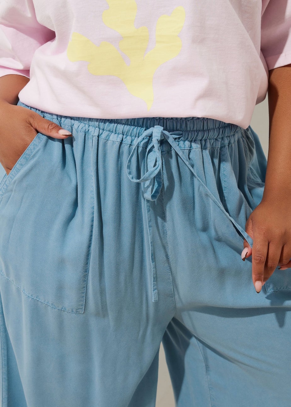 Yours Curve Blue Chambray Tie Front Culottes