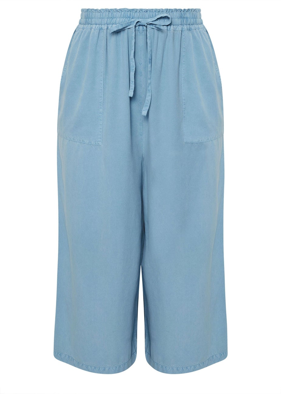 Yours Curve Blue Chambray Tie Front Culottes