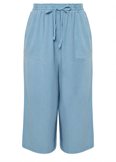 Yours Curve Blue Chambray Tie Front Culottes