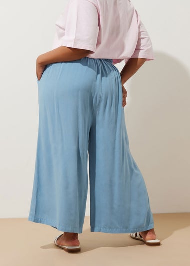 Yours Curve Blue Chambray Tie Front Culottes