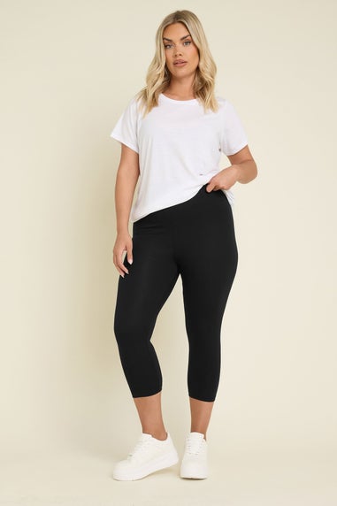 Yours 2 Pack Curve Black Daisy Print Cropped Leggings