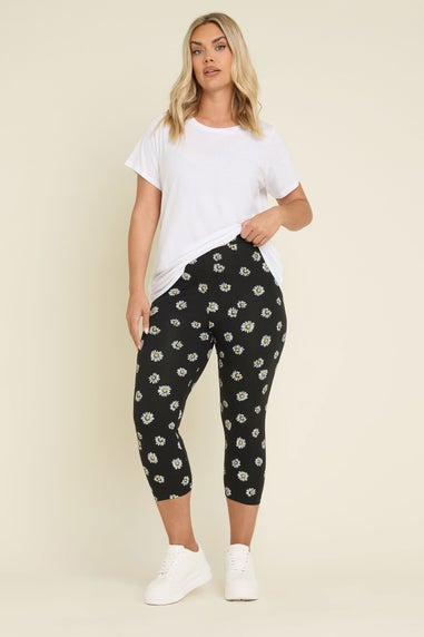 Yours 2 Pack Curve Black Daisy Print Cropped Leggings