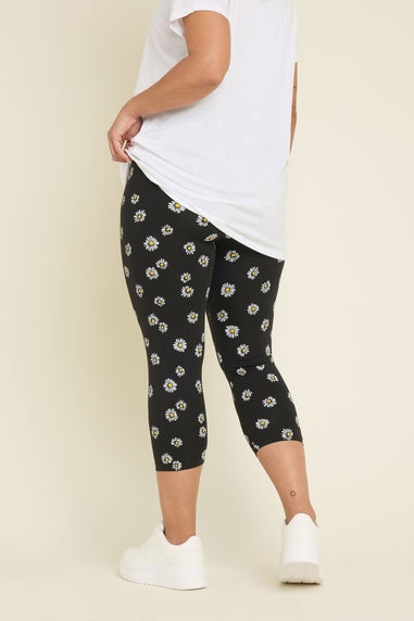 Yours 2 Pack Curve Black Daisy Print Cropped Leggings