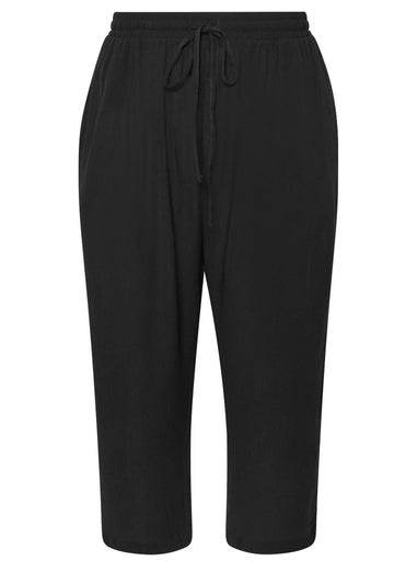 Yours Curve Black Crochet Trim Cropped Trousers